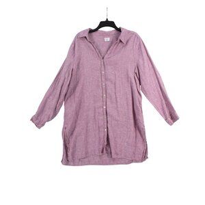 Sigrid Olsen Womens Purple 100% Linen Button Down Long Sleeve Shirt 1X